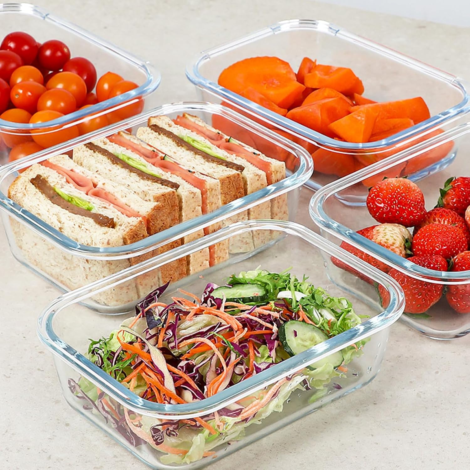 KOMUEE 30 oz 5 Pack Glass Meal Prep Containers, Glass Storage Containers with Lids - Dishwahser, Microwave, Oven and Freezer Safe - Image 3