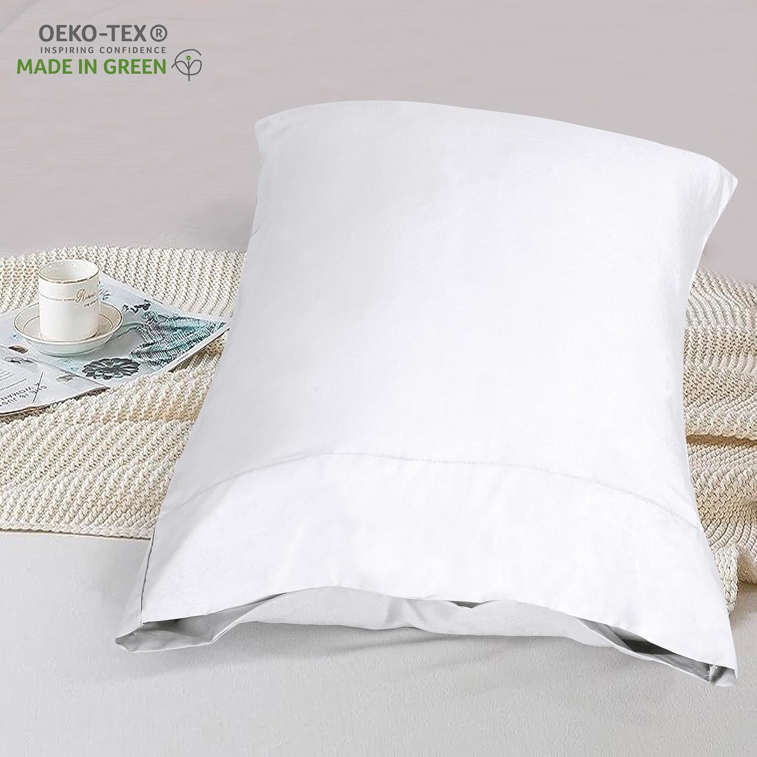 Royale Linens White Cotton Pillow Cases King Size Set of 12 - Bed Pillow Covers - 100% Cotton Pillowcases - Soft & Cooling - Envelope Closure - Hotel Quality Bulk Pillowcases 20" x 40" - Image 8
