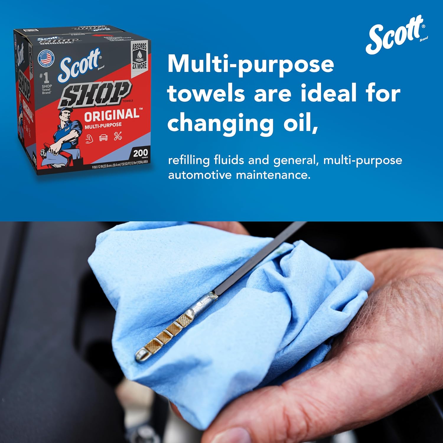 Scott Shop Original Blue Towels (75190), 9"x12" Cloth-like Paper Towel (8 Boxes of 200 Sheets, 1,600 Sheet Total) - Image 4