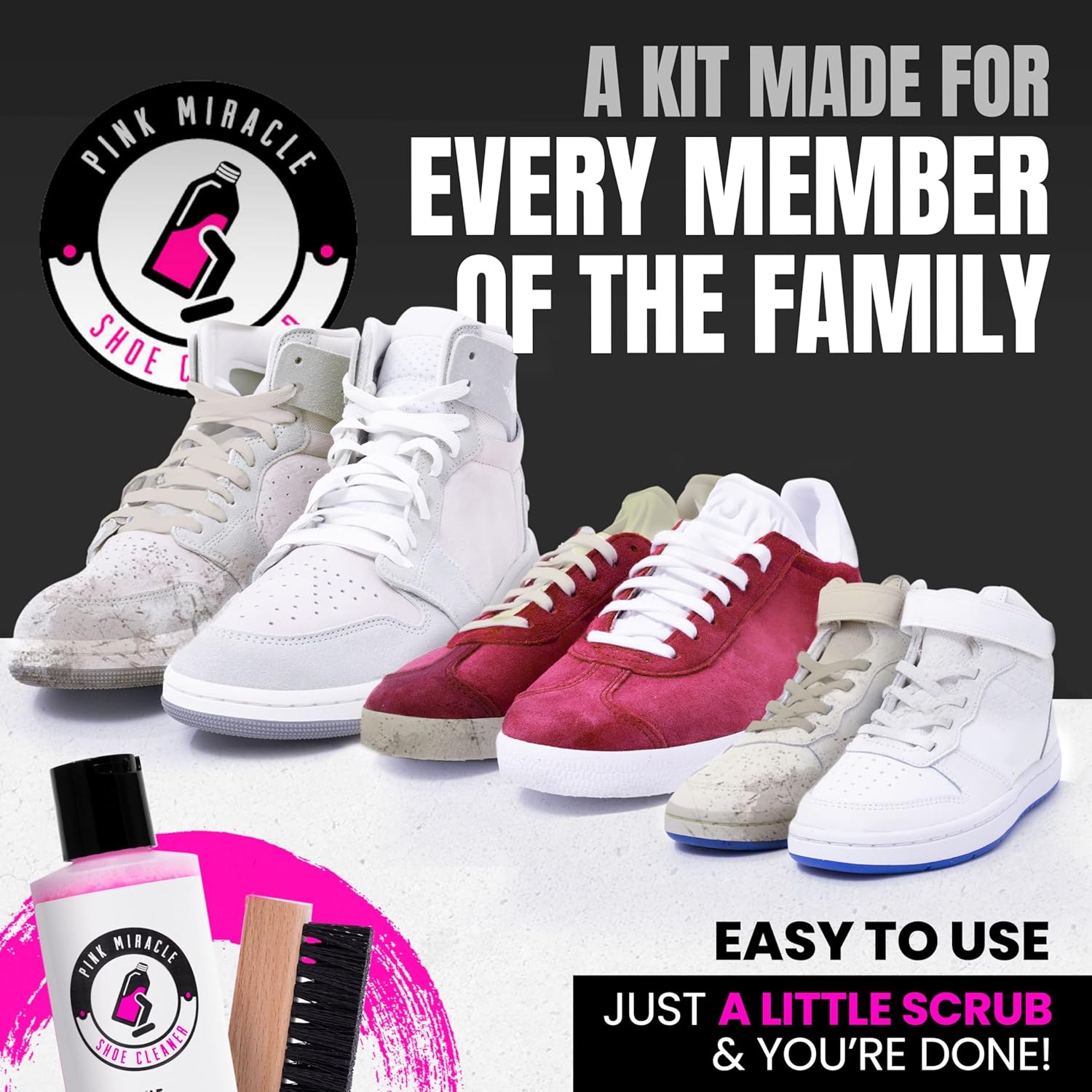 Pink Miracle Shoe Cleaner Kit with Bottle and Brush For Fabric Cleaner For Leather, Whites, Suede and Nubuck Sneakers - Image 7
