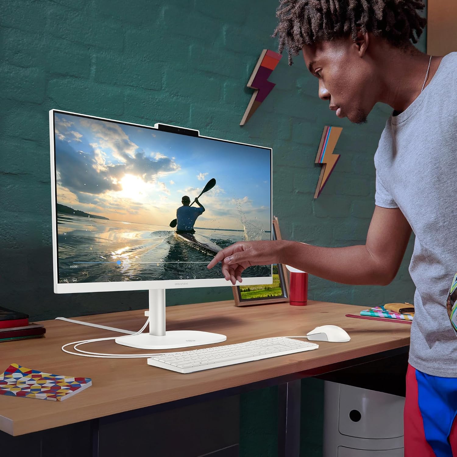HP OmniStudio 23.8 inch All-in-One Desktop PC, FHD Display, AMD Ryzen 5 40, 8 GB RAM, 512 GB SSD, AMD Radeon Graphics, Windows 11 Home, Cotton White, 24-cv0002 (2026) - Image 11