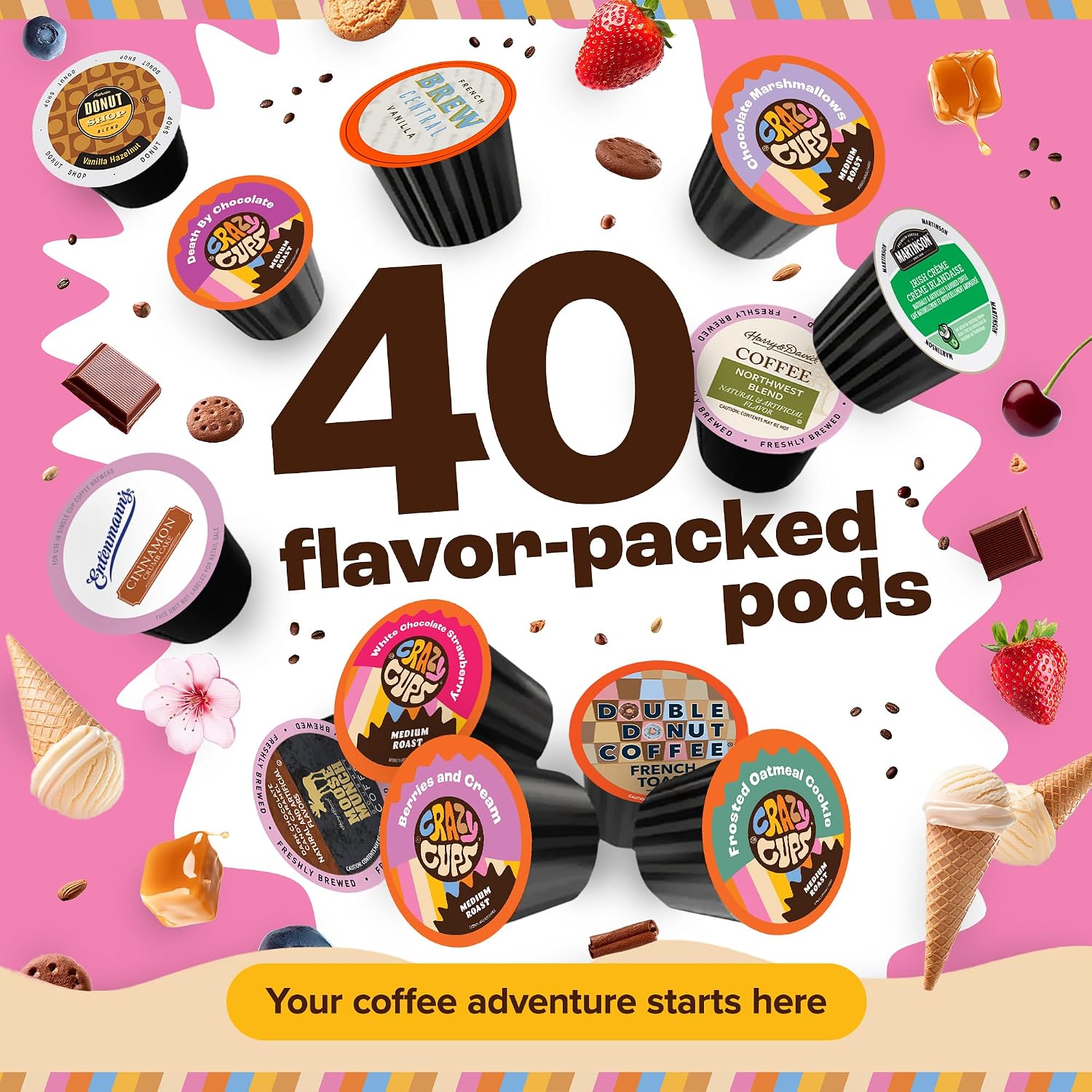 Crazy Cups Flavored Coffee Pods Variety Pack for Keurig K Cups Brewers, Assorted Flavored Coffee Sampler, 40 Count - Image 3