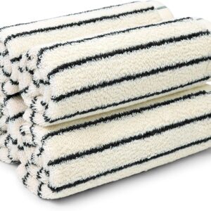 Jacquotha Striped Cotton Washcloths 4 Pack, 13” x 13” – Soft Wash Cloths for Bathroom, Kitchen, Gym, Face, Black and Cream