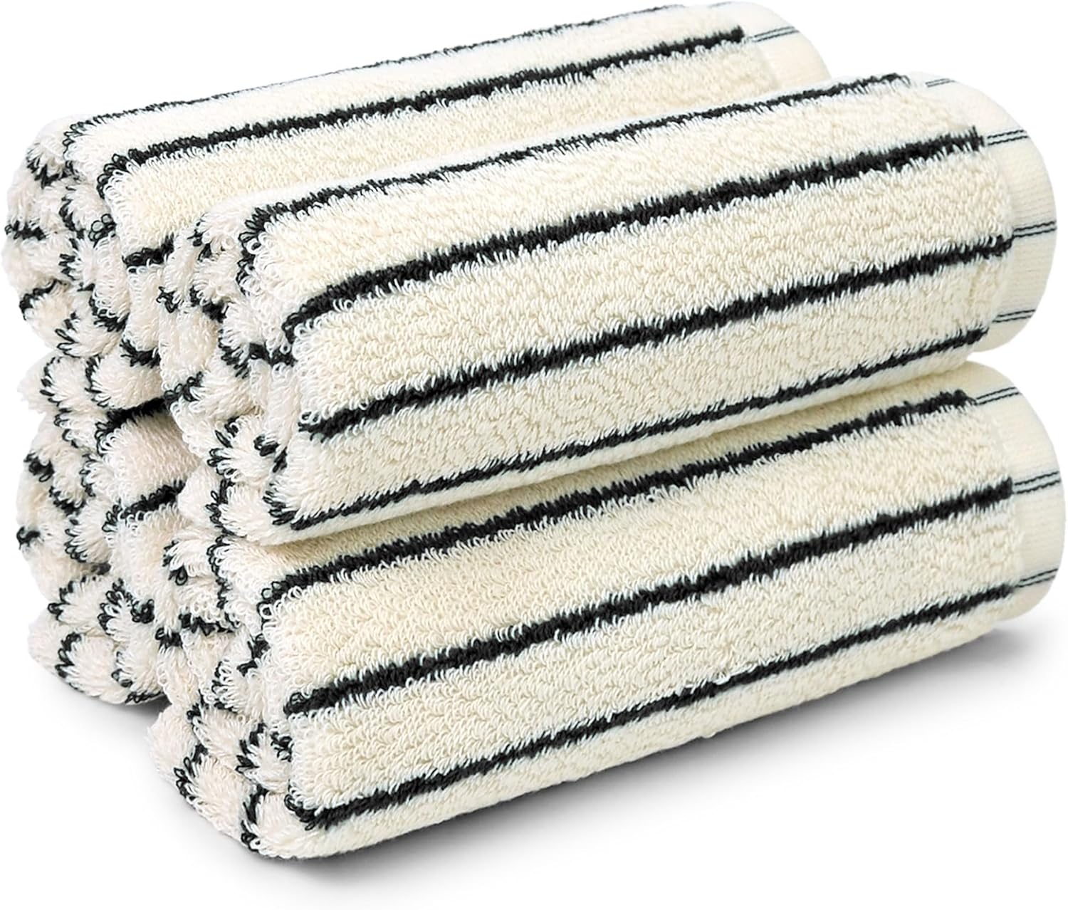 Jacquotha Striped Cotton Washcloths 4 Pack, 13” x 13” - Soft Wash Cloths for Bathroom, Kitchen, Gym, Face, Black and Cream