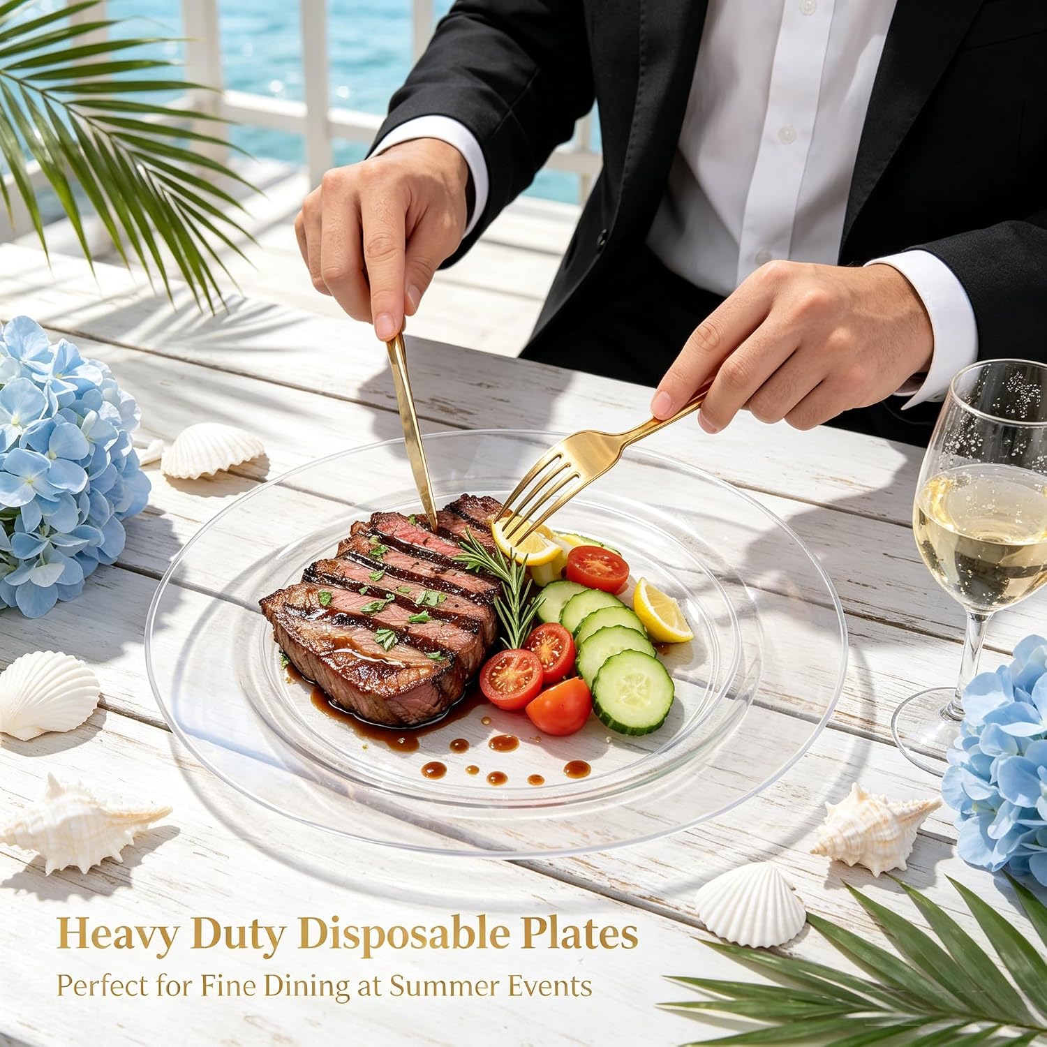 FLOWERCAT 60PCS Clear Plastic Plates - Disposable Clear Plates Heavy Duty for Christmas Party/Wedding/New Year - Include 30PCS 10.25inch Dinner Plates and 30PCS 7.5inch Dessert/Salad Plates - Image 12