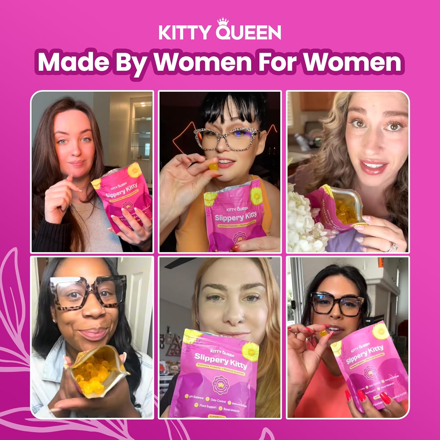 KITTYQUEEN Slippery Kitty Feminine Probiotic and Moisture Gummies, Pineapple Flavor, Women’s Probiotic Gummies for Vaginal Health, pH Balance, Odor Control, Flora Support and Moisture Boost, 60 Count - Image 8