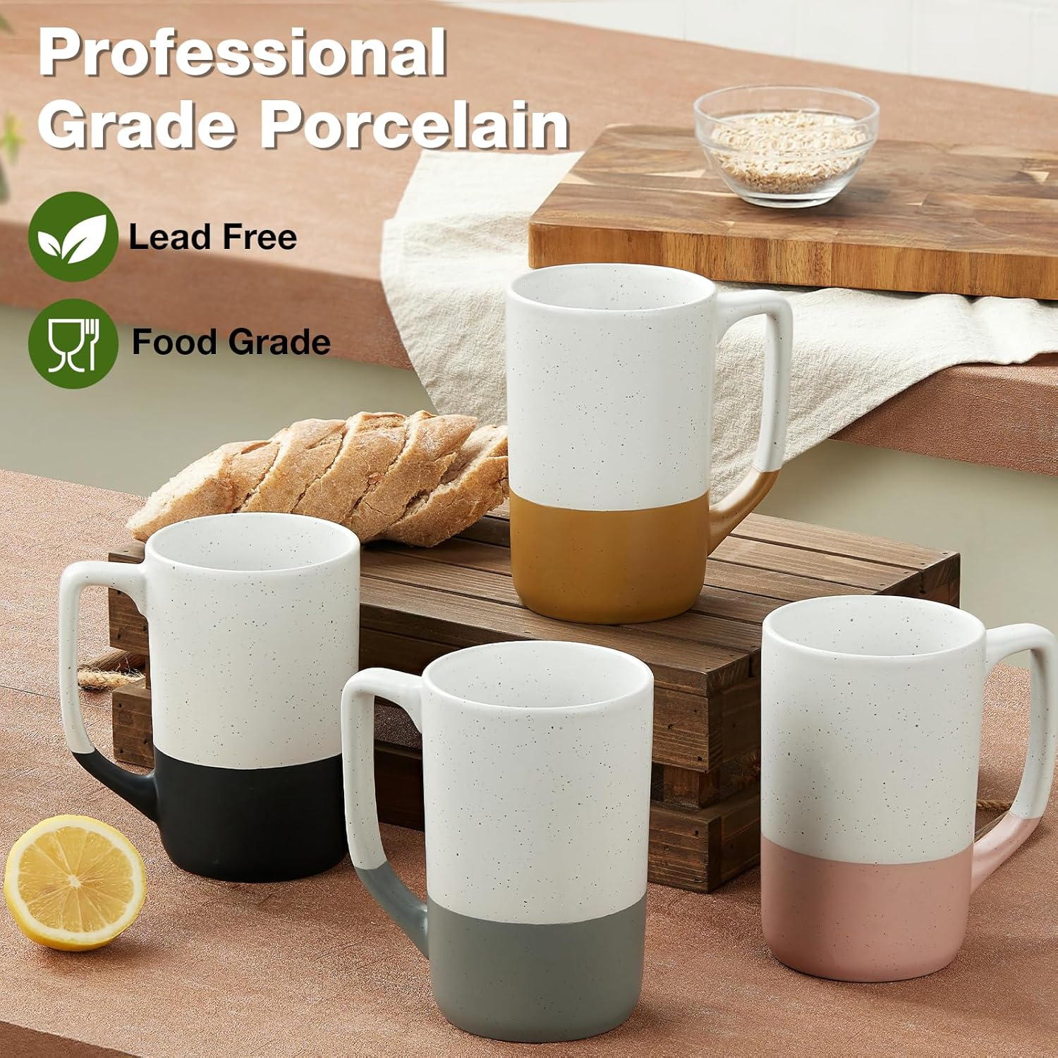 Large Ceramic Coffee Mug Set of 4, 16 oz Tea Cups with Handle, Porcelain Mug for Latte, Hot Tea, Cappuccino, Milk, Cocoa, Microwave & Dishwasher Safe Cups for Men Women Mug Lovers, Housewarming Gift - Image 5