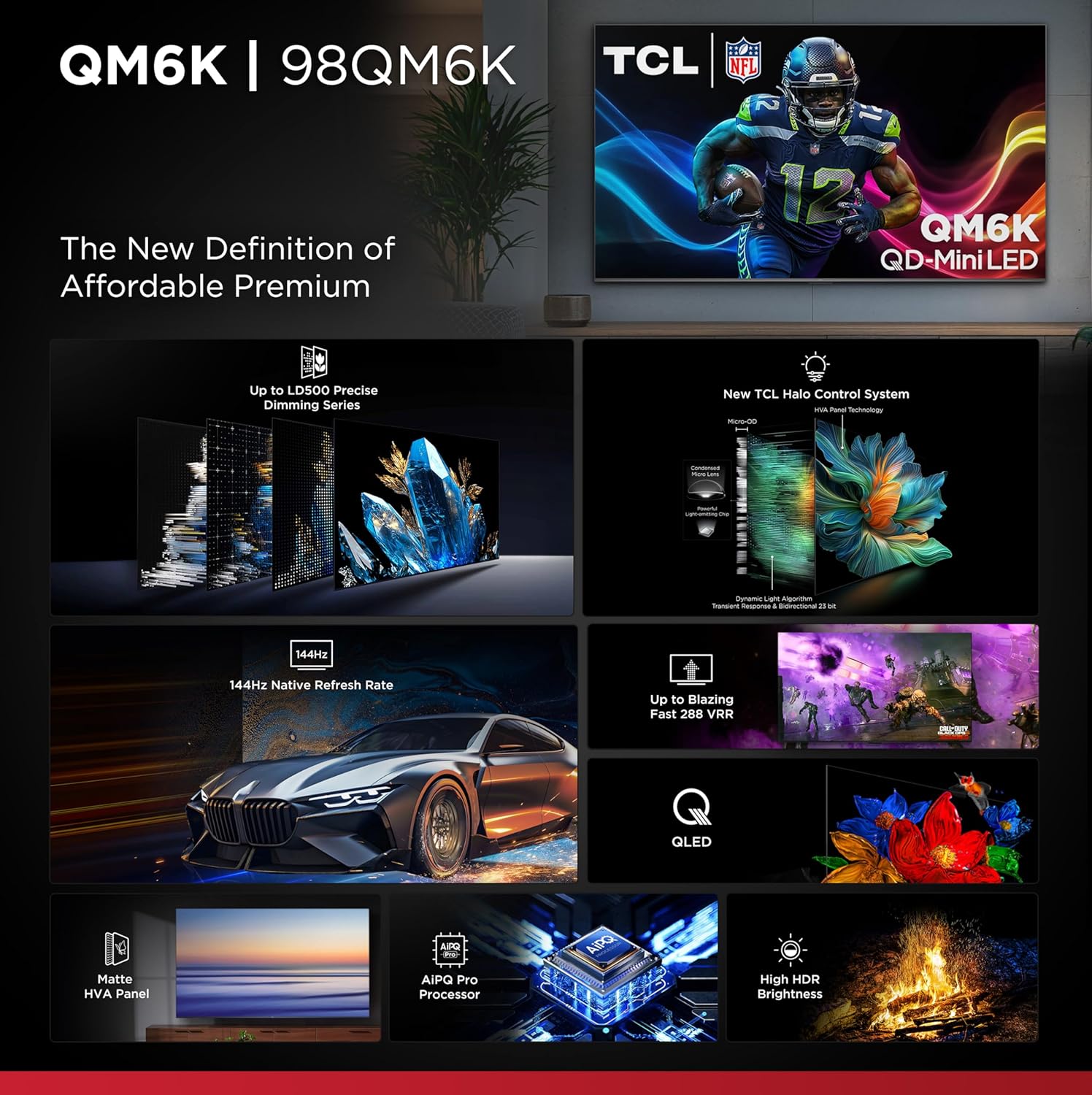 TCL 98 Inch Class QM6K Series | Mini LED QLED 4K HDR | 98QM6K, 2025 Model | 120HZ-144HZ High Brightness Smart Google TV Dolby Atmos Onkyo Audio | Voice Remote Alexa Gaming Streaming Television - Image 3