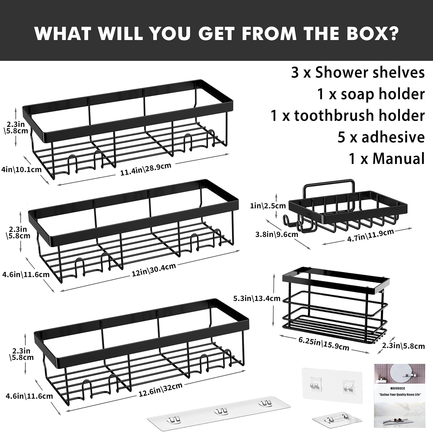 Moforoco Adhesive Shower Caddy Organizer Shelves Rack - 5 Pack Corner Bathroom Storage Organization, Home & Kitchen Decor Inside RV Accessories, Hanging First Apartment Household Camper Essentials - Image 8