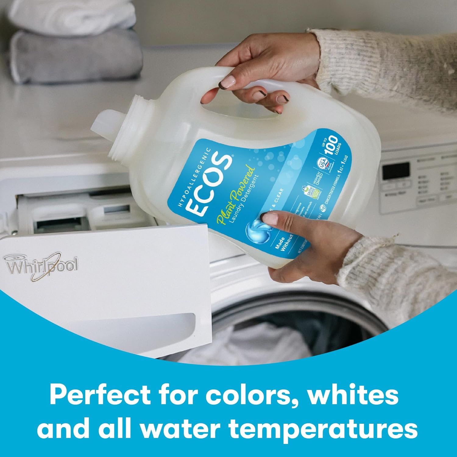 ECOS Laundry Detergent Liquid, 100 Loads - Dermatologist Tested Laundry Soap - Hypoallergenic, EPA Safer Choice Certified, Plant-Powered - Free & Clear, 100 Fl Oz - Image 6