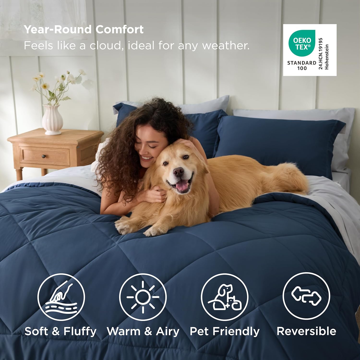 Bedsure Full Size Comforter Set - 7 Pieces Reversible Navy Bed in a Bag Full, Full Size Comforter Sets for Boys for All Seasons with 1 Flat Sheet, 1 Fitted Sheet, 2 Pillowcases and 2 Pillow Shams - Image 5