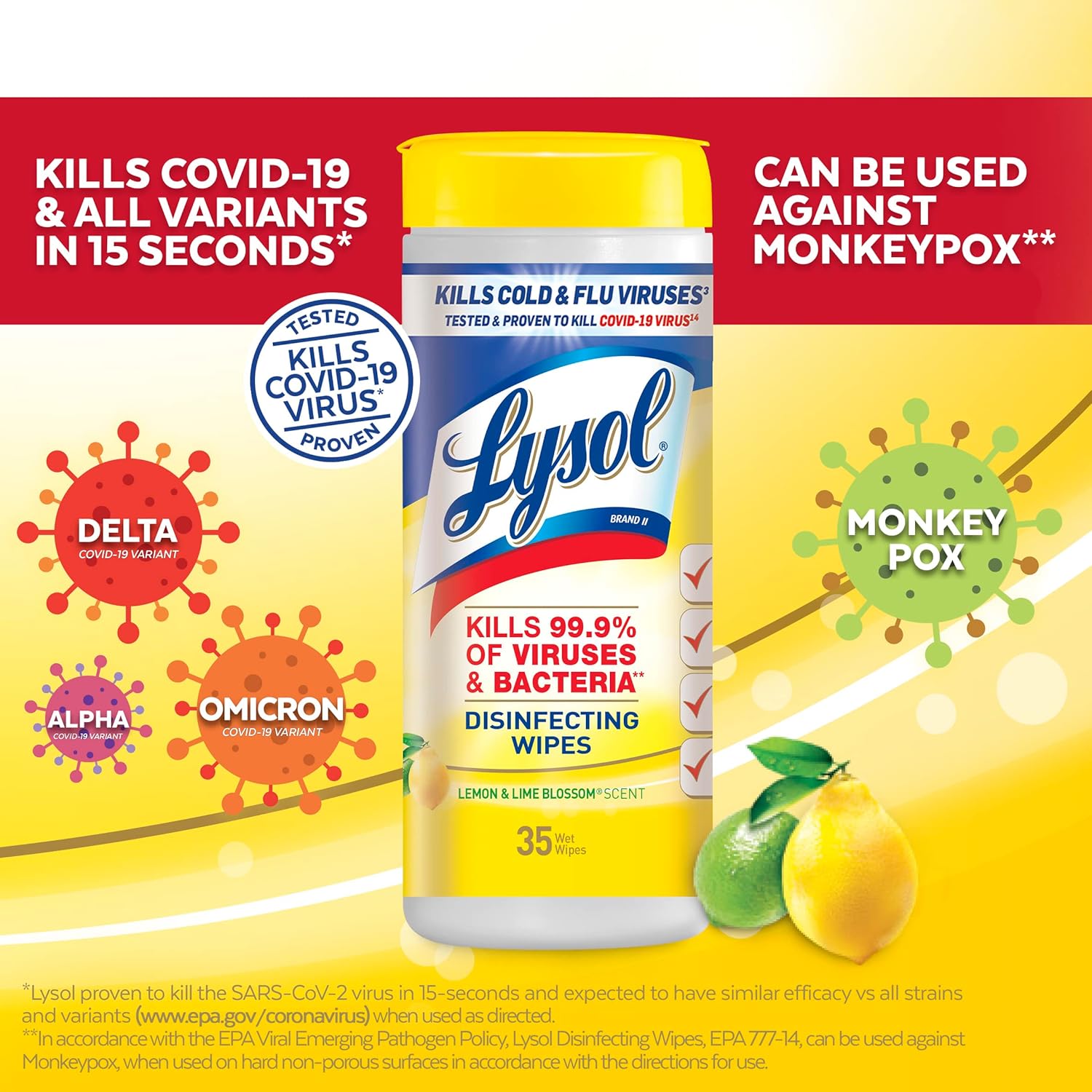 Lysol Disinfectant Wipes, Multi-Surface Antibacterial Cleaning Wipes, Dorm Room Essentials For Disinfecting and Cleaning, Lemon and Lime Blossom, 35 Count (Pack of 3) - Image 5