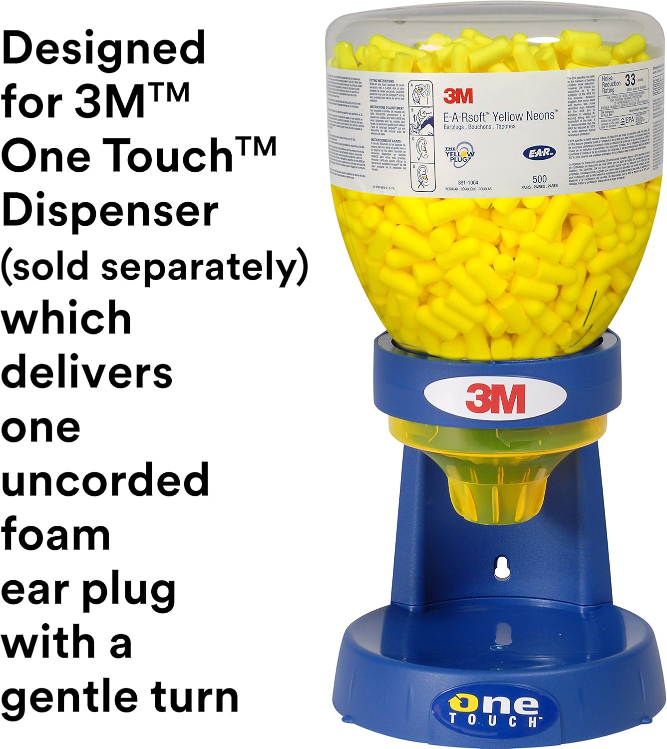 3M Ear Plugs, E-A-Rsoft Yellow Neons 391-1004, Bottle of 500 Pair of Disposable Earplugs, Regular Size, Uncorded, 33 NRR, Tapered Cylinder Shape, Slow Recovery Foam - Image 7
