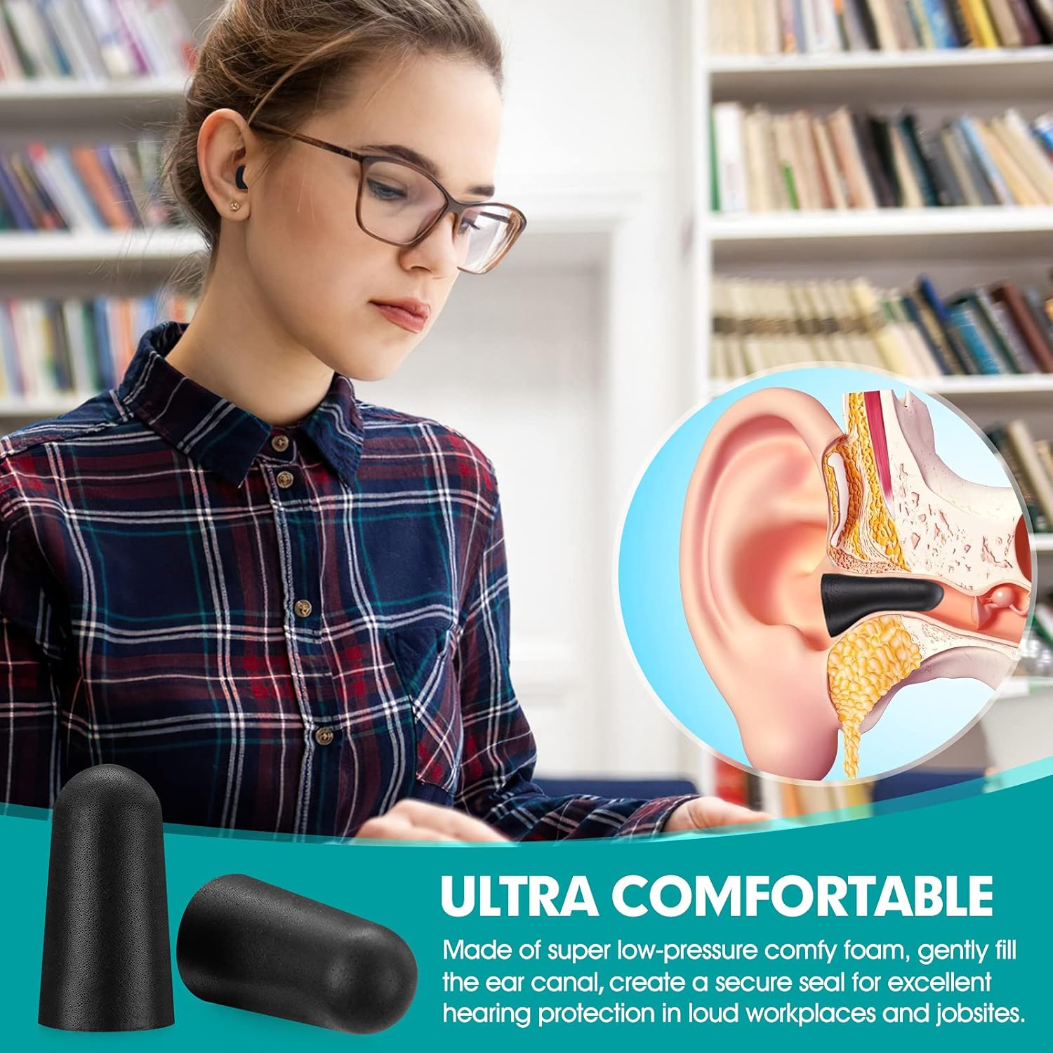 100 Pairs Black Foam Ear Plugs - 33dB NRR Noise Cancelling, Durable & Comfortable, Individually Wrapped for Work, Construction, Shooting, Travel, Loud Events - Image 4