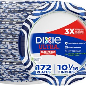 Dixie Ultra, Large Paper Plates, 10 Inch, 172 Count (4 packs of 43 plates), 3X Stronger*, Heavy Duty, Microwave-Safe, Soak-Proof, Cut Resistant, Disposable Plates For Heavy, Messy Meals