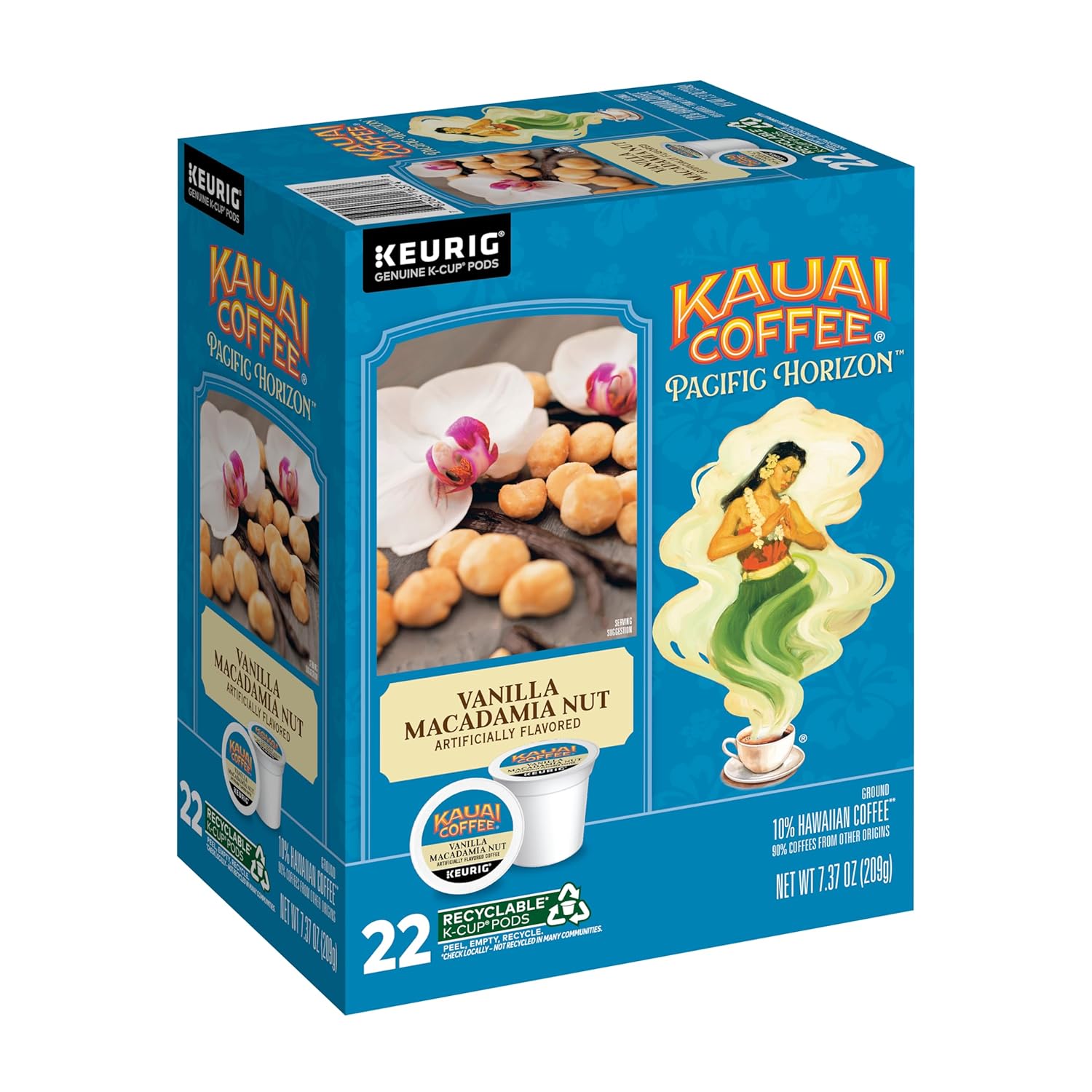 Kauai Coffee K-Cup Pods for Keurig Brewers – Arabica Coffee, 10% Hawaiian – Medium Roast, Vanilla Beans with Toasted Macabamia Nuts – Vanilla Macadamia Nut, 1 Pack of 22 Single Serve K-Cups - Image 2