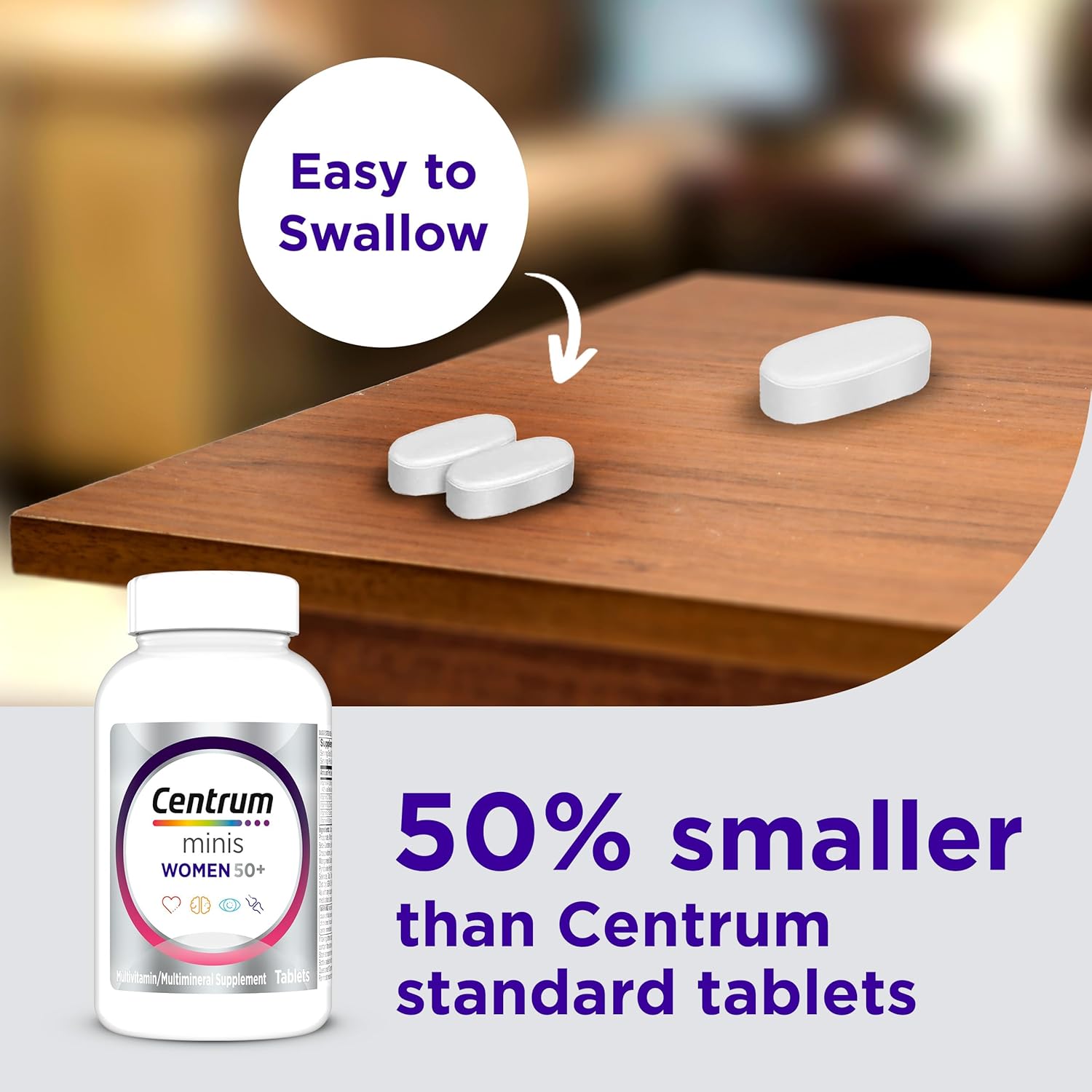 Centrum Minis Silver Women's Multivitamin for Women 50 Plus, Multimineral Supplement with Vitamin D3, B Vitamins, Non-GMO Ingredients, Supports Memory and Cognition in Older Adults - 280 Ct - Image 6
