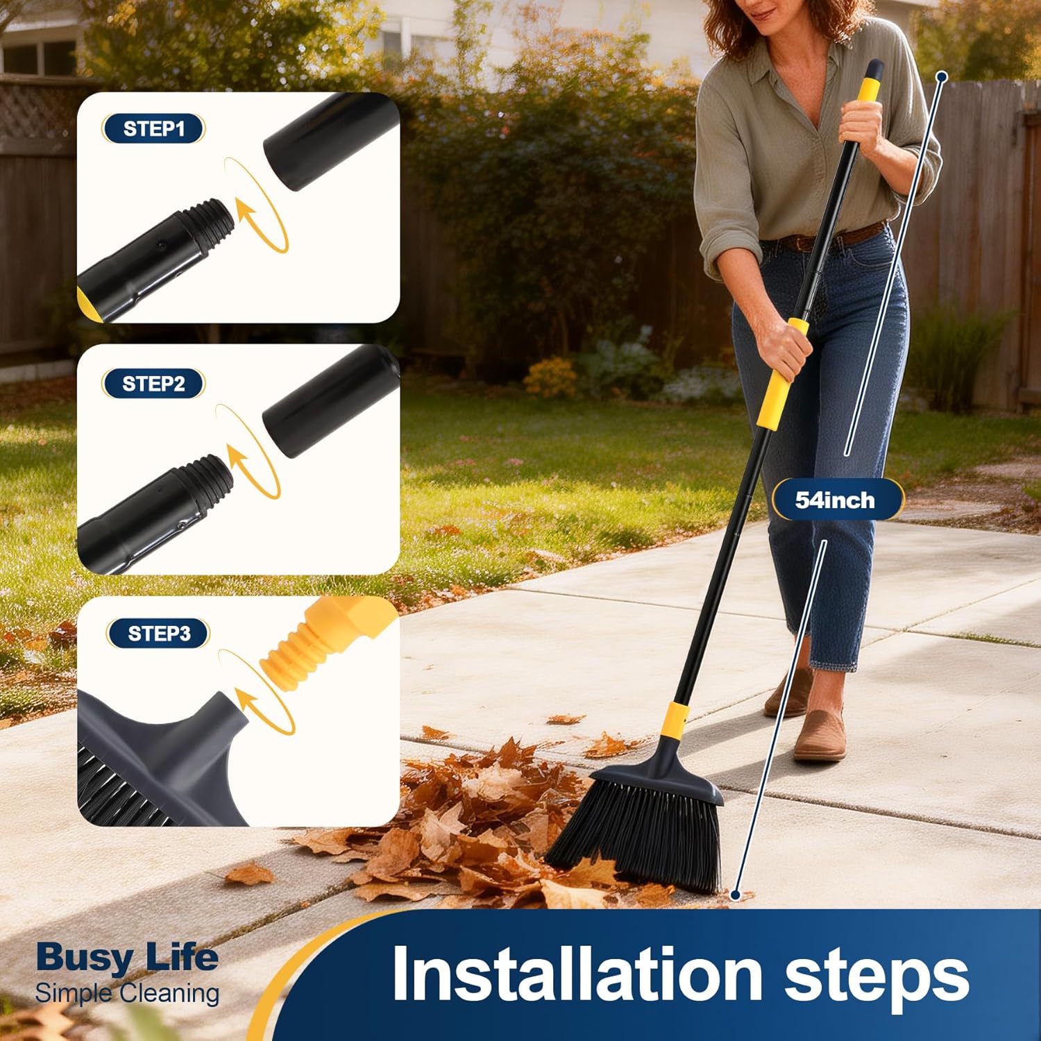 Yocada Heavy-Duty Broom Outdoor Commercial for Courtyard Garage Lobby Mall Market Floor Home Kitchen Room Office Pet Hair Rubbish 54Inch - Image 4