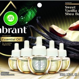 Air Wick Vibrant Plug-In Scented Oil Refills, 5 Count, Sweet Vanilla & Shea Butter, Air Freshener, Essential Oils