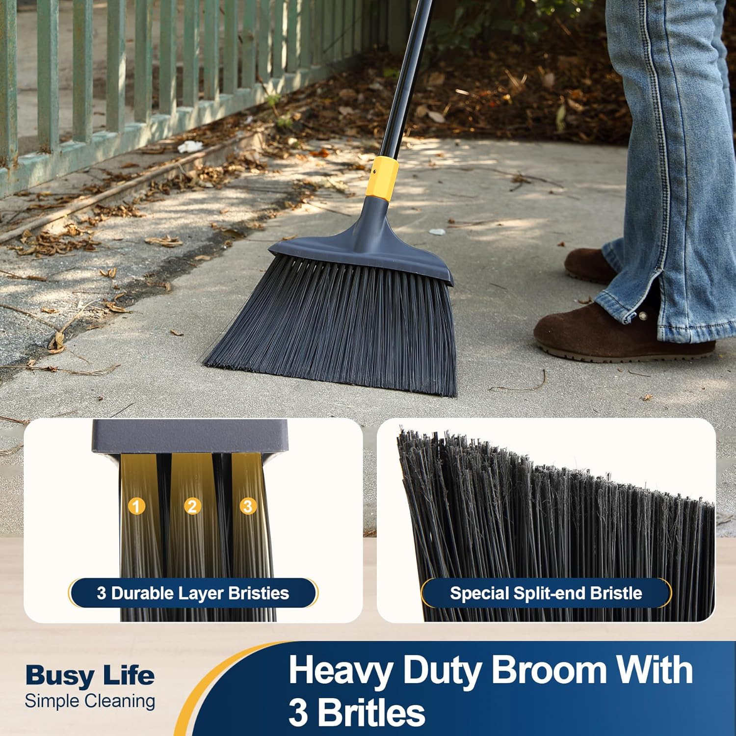 Yocada Heavy-Duty Broom Outdoor Commercial for Courtyard Garage Lobby Mall Market Floor Home Kitchen Room Office Pet Hair Rubbish 54Inch - Image 3