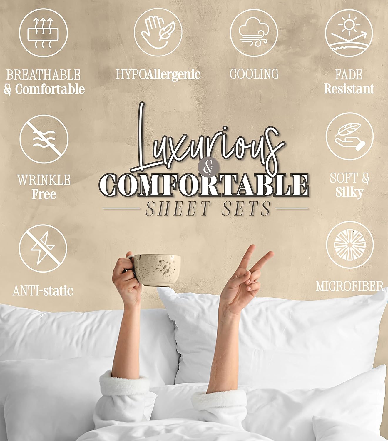 Elegant Comfort Amelia Paisley Printed 6-Piece Sheet Set, Deep Pocket 1500 Thread Count, Fade, Stain, and Wrinkle Resistant, Fitted Sheets with Smart Pockets, Paisley Sheet Set, Queen, Latte Taupe - Image 7