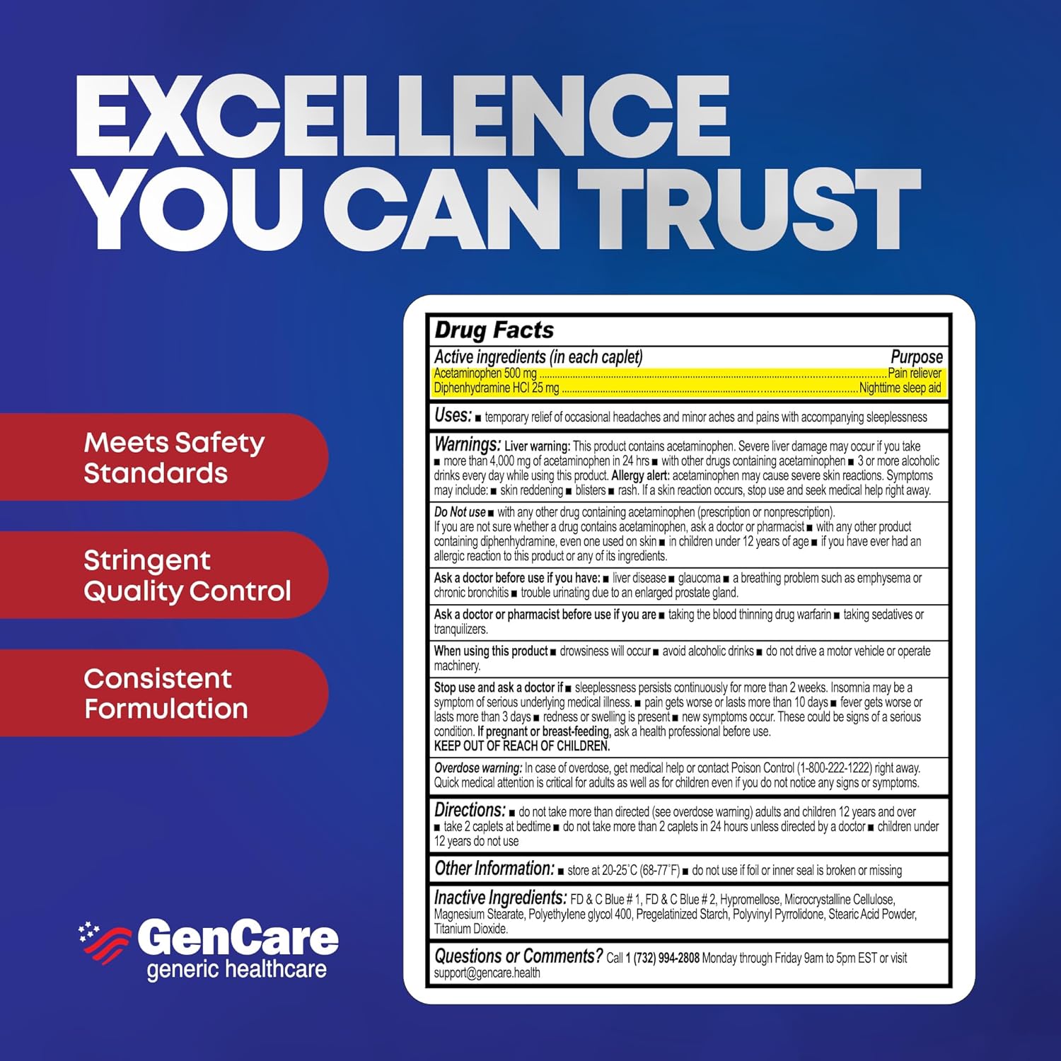 GenCare Extra Strength Acetaminophen PM 500 mg (375 Tablets) | Ultimate Pain Relief & Sleep Support for Adults | Quick Acting & Non Habit Forming Headache Relief | Eases Aches & Joint Discomfort - Image 8