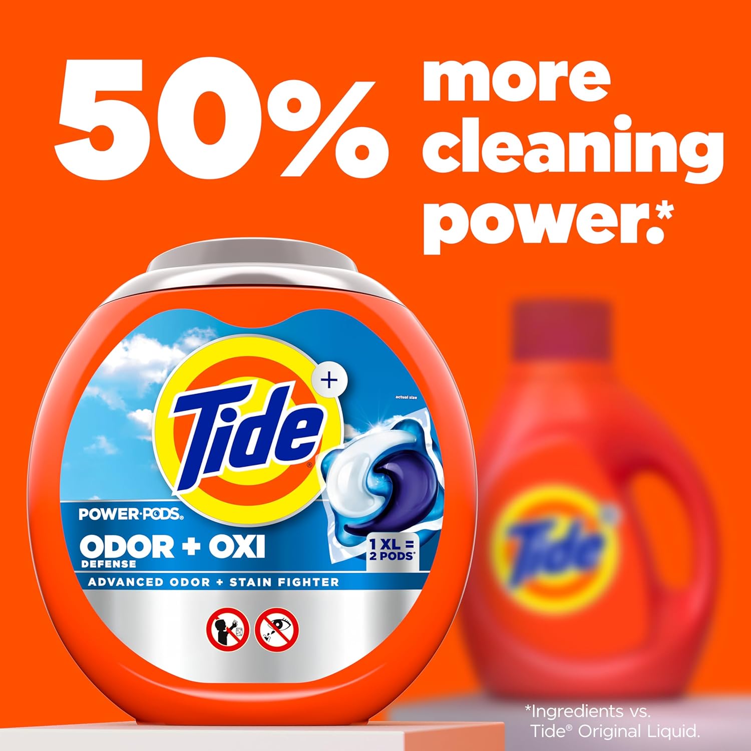 Tide Odor Defense + Oxi Laundry Detergent Pacs, Original Scent, 18 Count, Advanced Odor + Stain Fighter, laudry soap washing detergent pacs - Image 7