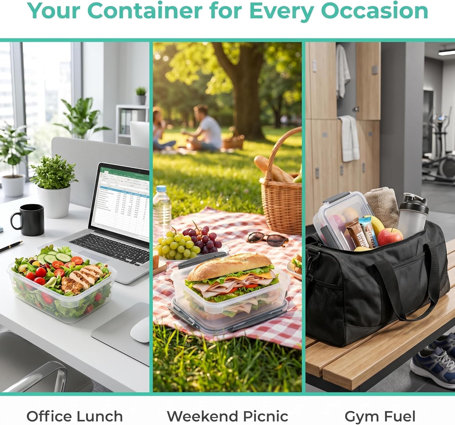 YORY 9 cup Plastic Food Storage Containers with Lids Nestable Freezer Dishwasher Safe Rectangle Meal Prep Container Set,5-Pack - Image 8