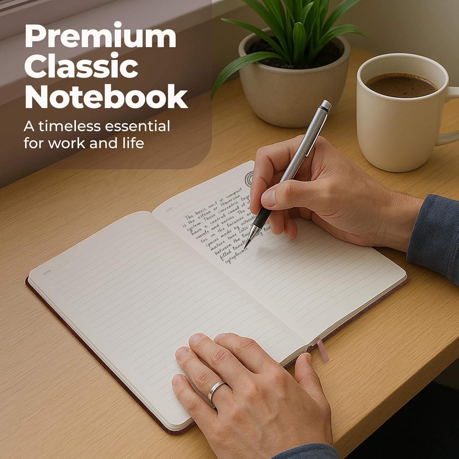 Lined Leather Bound Journal Notebook, A5 Hardcover - Brown 5.8x8.3" - Thick 300 Pages College Ruled Paper Journals for Men and Women - Personal and Professional Note Book for Writing & Journaling - Image 2