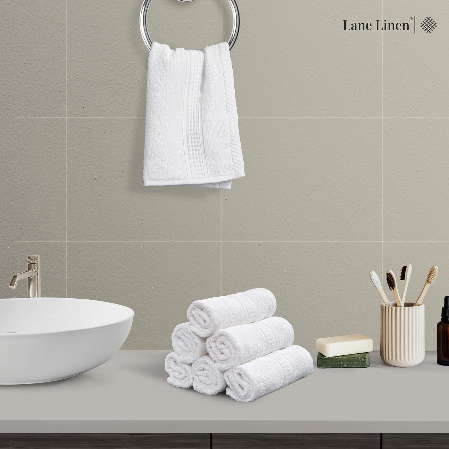 LANE LINEN 12 PC Wash Cloths Bathroom Set -100% Cotton Highly Absorbent Washcloths Bulk, Premium Spa & Hotel Quality Wash Clothes -White - Image 2