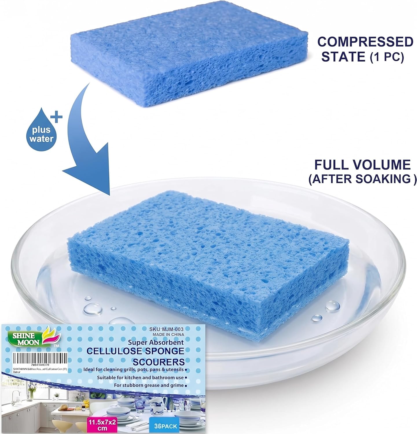 36 Pk Pop-Up Compressed Cellulose Sponges, Heavy Duty Scrub Kitchen Sponge, Clean Tough Messes Without Scratching Eco Friendly Reusable Compostable&Biodegradable 4.6x2.8x0.8Inch - Image 5