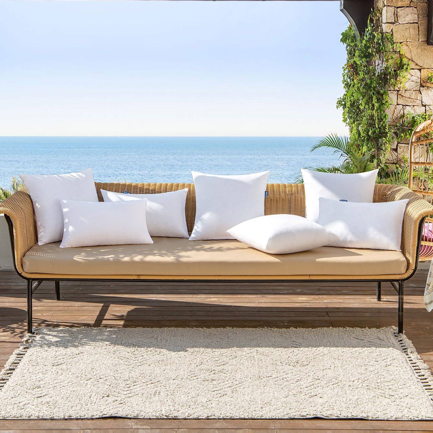 MIULEE Pack of 4 18x18 Outdoor Pillow Inserts, Water-Resistant Throw Pillow Inserts Decorative Premium Square Pillow Stuffer Sham for Porch Swing Couch Sofa Cushion Patio Furniture - Image 7