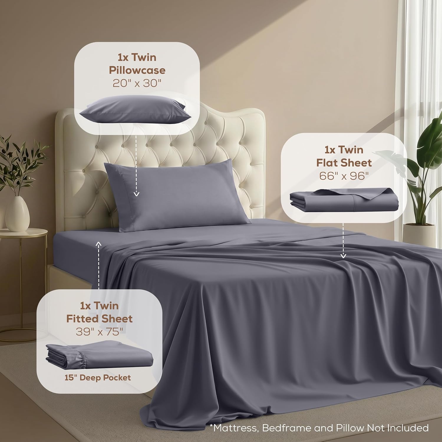 Utopia Bedding Twin Sheet Set – 3 Piece Bed Sheets for Twin Size Bed, Soft and Breathable Microfiber, Includes 1 Fitted Sheet, 1 Flat Sheet and 1 Pillowcase – Oeko Tex (Grey) - Image 3