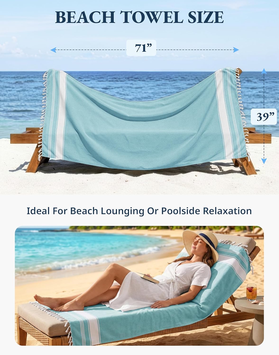 LANE LINEN Beach Towels 6 Pack, Bulk Beach Towels Oversized, Pool Towels for Adults, Pre-Washed, Sand Free Beach Towel, Fast Drying Beach Towel, 39"x71" - Classic Color - Image 4