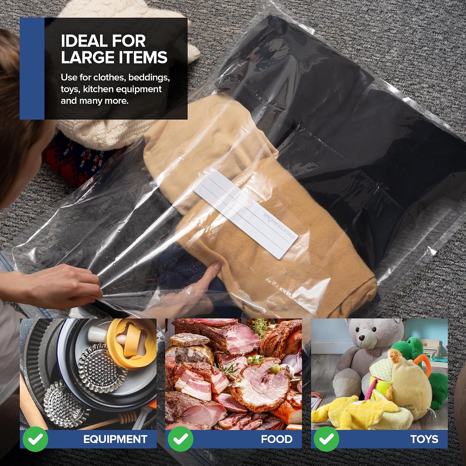 Zipper Storage Bags, (Pack of 12) 5 Gallon Resealable Food Storage Bag, Extra Large Zip Top Bags, Great Storage for Food, Clothing, Office Supplies & Travel Essential, 2 Mil Thick, Size 18"x 24" - Image 6