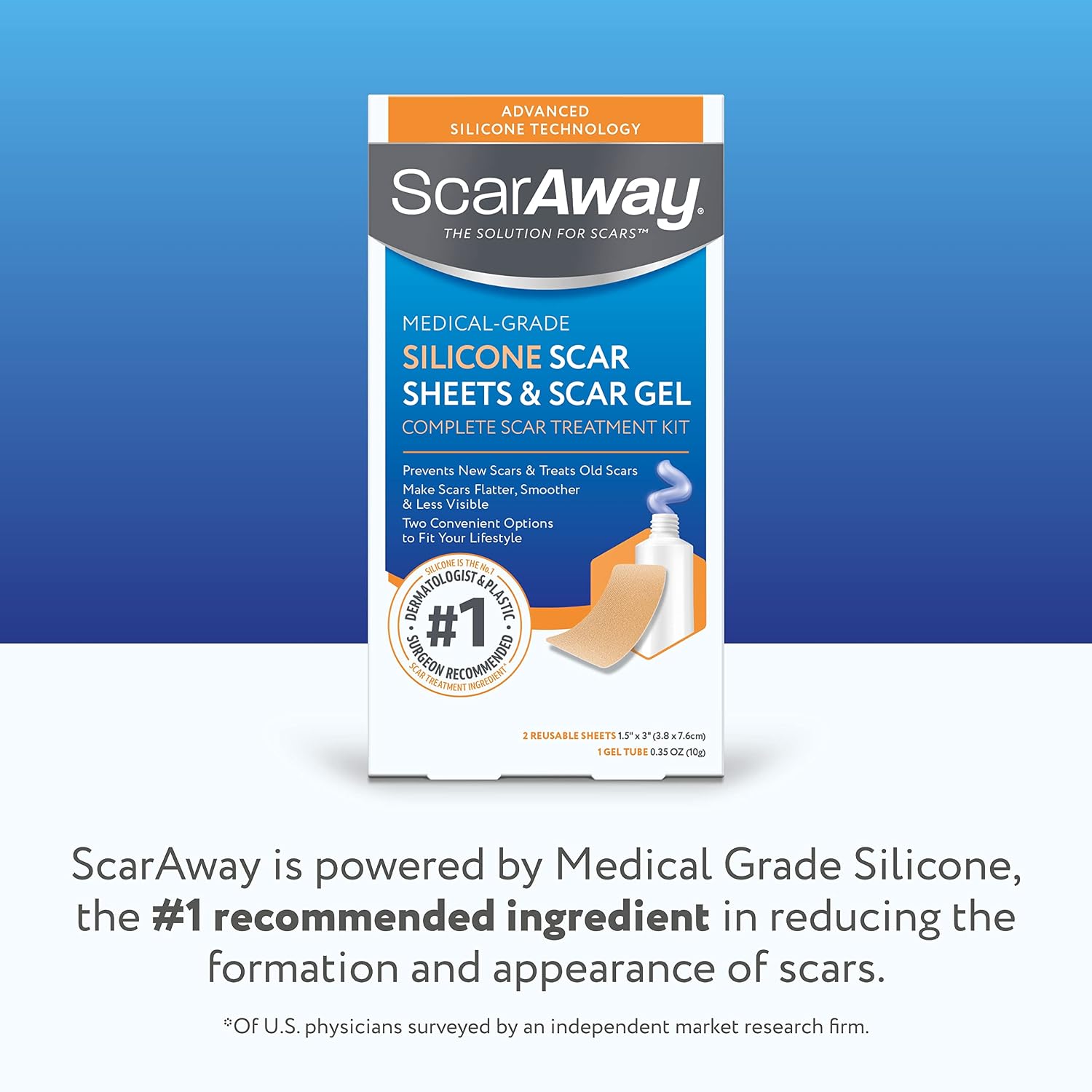 ScarAway Complete Scar Treatment Kit, Clinically Supported Treatment (Pack of 2) Tan Medical-Grade Silicone Scar Sheets (1.5" x 3") and Silicone Gel (0.35 Oz), Water-Resistant & Self-Adhesive - Image 9