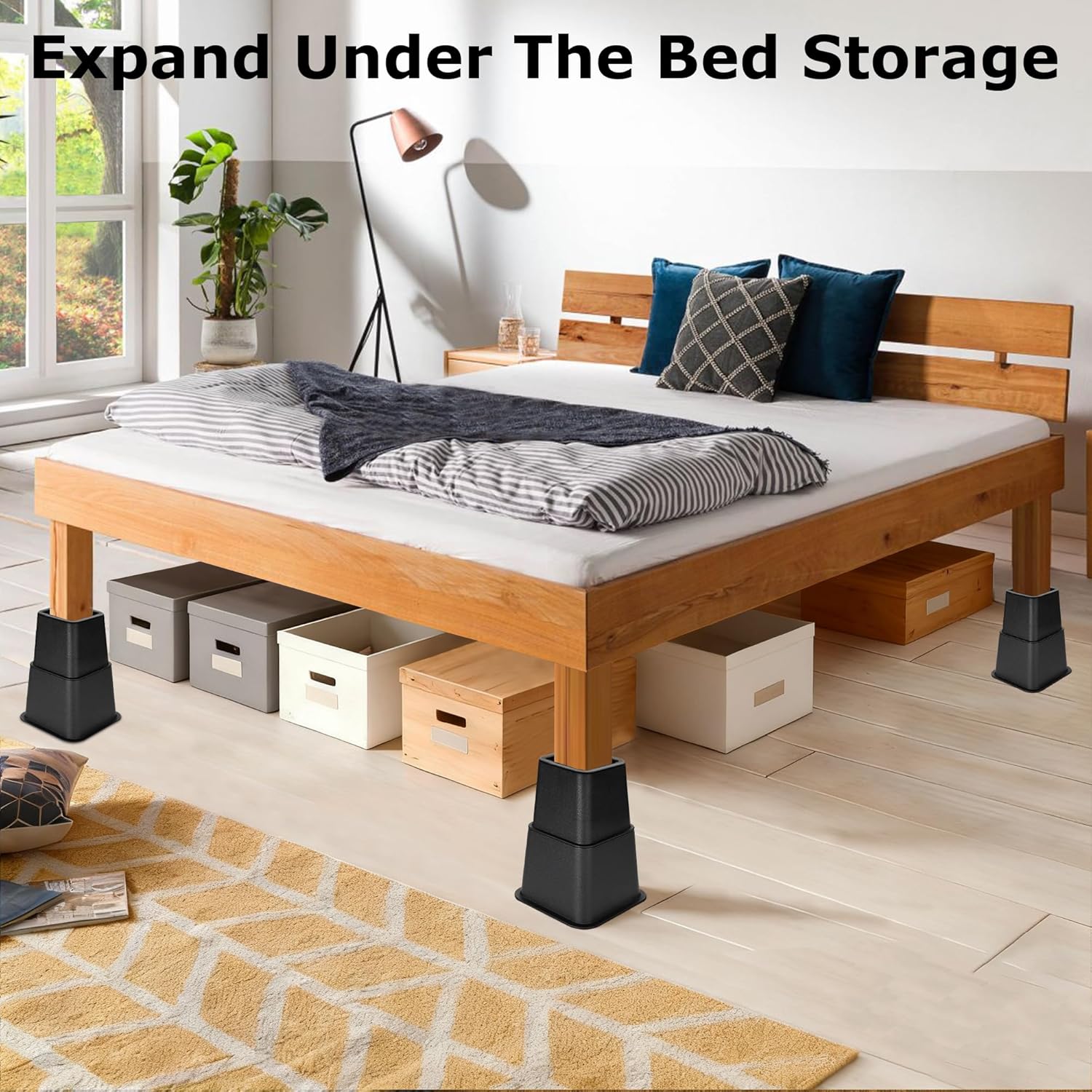 RÉALWÁY 8-Pack Bed Risers Furniture Risers - 3, 5, 8 Inch 3-in-1 Combination Furniture Lifts, Heavy Duty for Couch,Bed Frame,Table Cabinet - 1300lbs Capacity per Riser, Black - Image 9