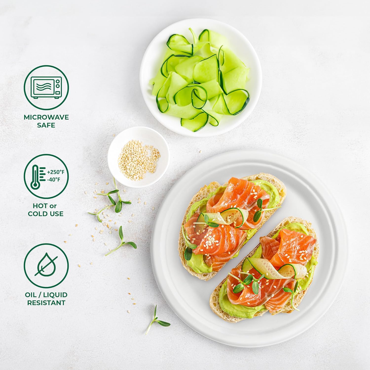 Freshware Paper Plates - Disposable 10" Plate, 125-Pack, Biodegradable Sugarcane Fiber Dinner Plates - Heavy Duty Dinnerware for Hot Food - Microwave & Freezer Safe, Stackable Dinnerware - Image 5