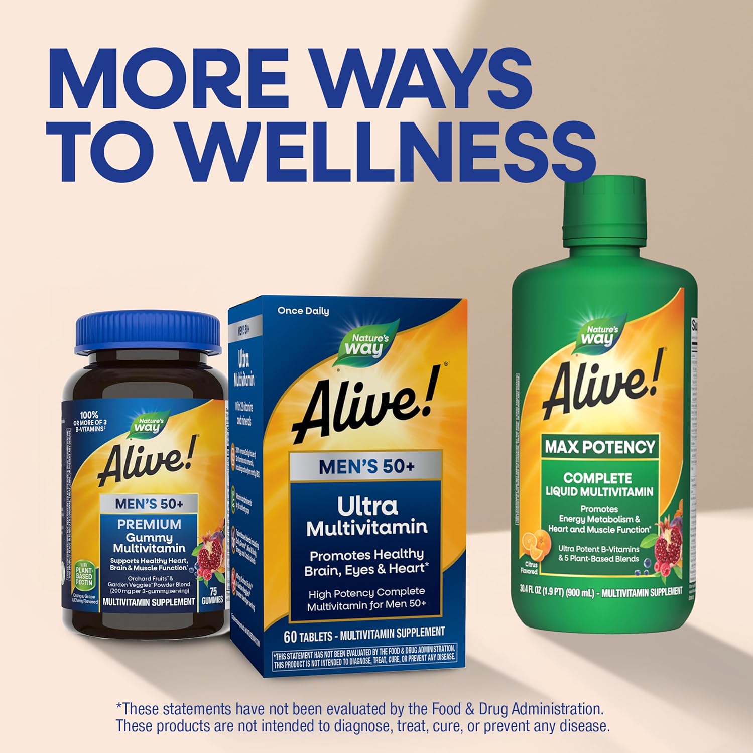 Nature's Way Alive! Ultra Potency Multivitamin for Men 50 Plus, Complete High Potency Formula with Vitamin D3, C, E, Methyl B12, Supports Cellular Energy, Heart, Brain, and Eye Health,* 60 Tablets - Image 9