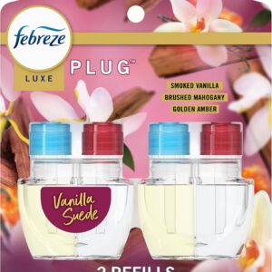 Febreze Plug In Air Freshener, Odor-Fighting Scented Oil Refill, Vanilla Suede Scent, 2 Refill