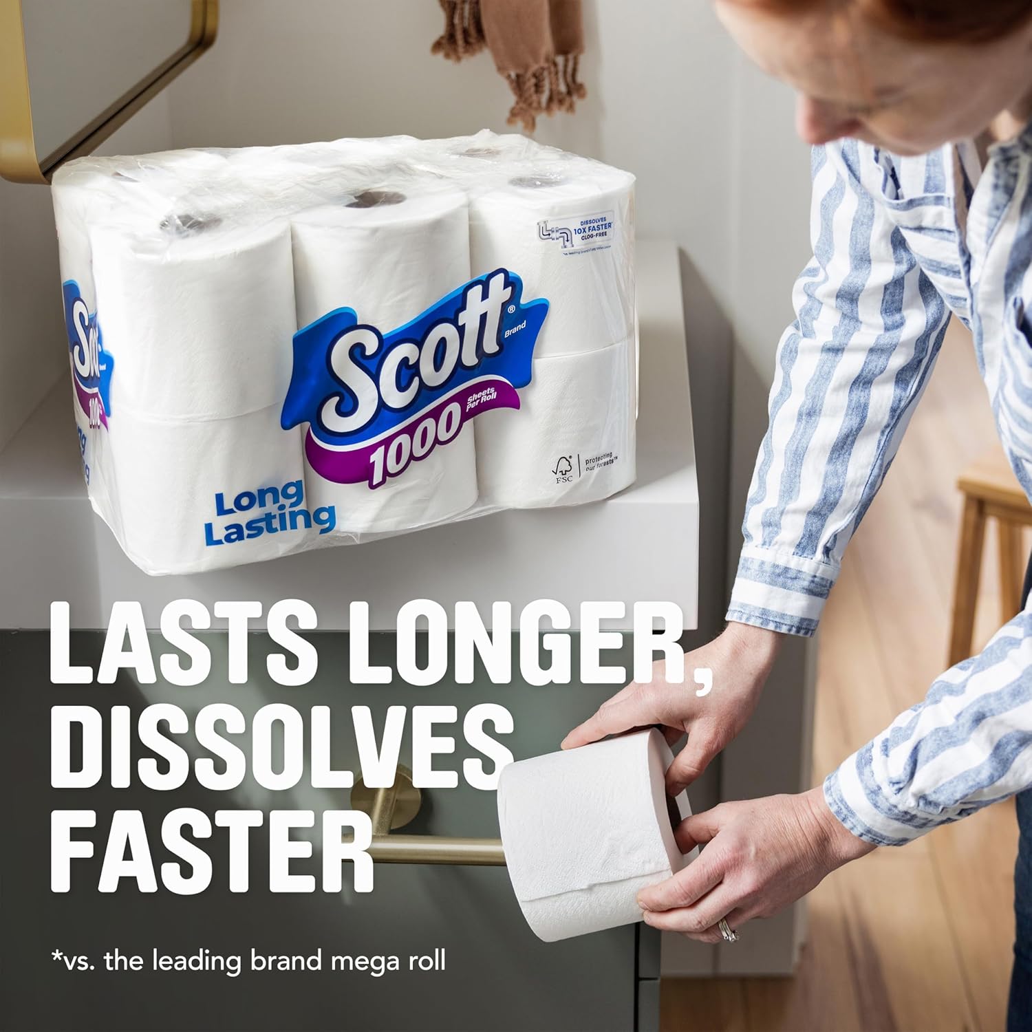 Scott 1000 Sheets Per Roll, 8 Toilet Paper Rolls, Bath Tissue - Image 5