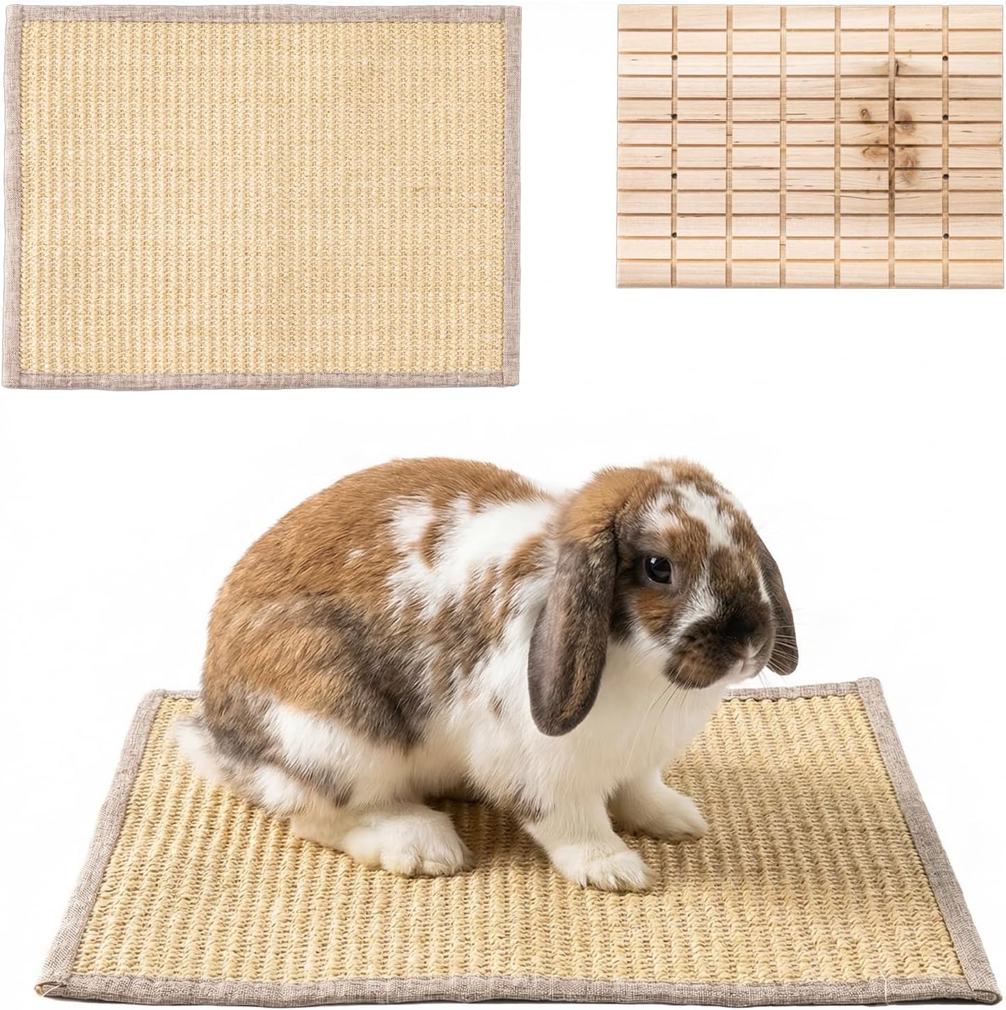 2 PCS, Rabbit Sisal Scratching Mat & Pine Wood Board Set, Indoor Natural Bunny Scratching Pad Toys, Bunny Bed and Bedding, for Claw Grinding & Boredom Relief, for Guinea Pigs, Chinchillas, Hamsters - Image 2