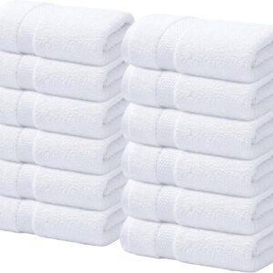 Infinitee Xclusives Luxury Wash Cloths for Showering [13×13] – 100% Cotton Washcloths [Pack of 12], Soft and Absorbent Face Towels for Bathroom Wash Clothes, Gym, and Spa (Brilliant White)