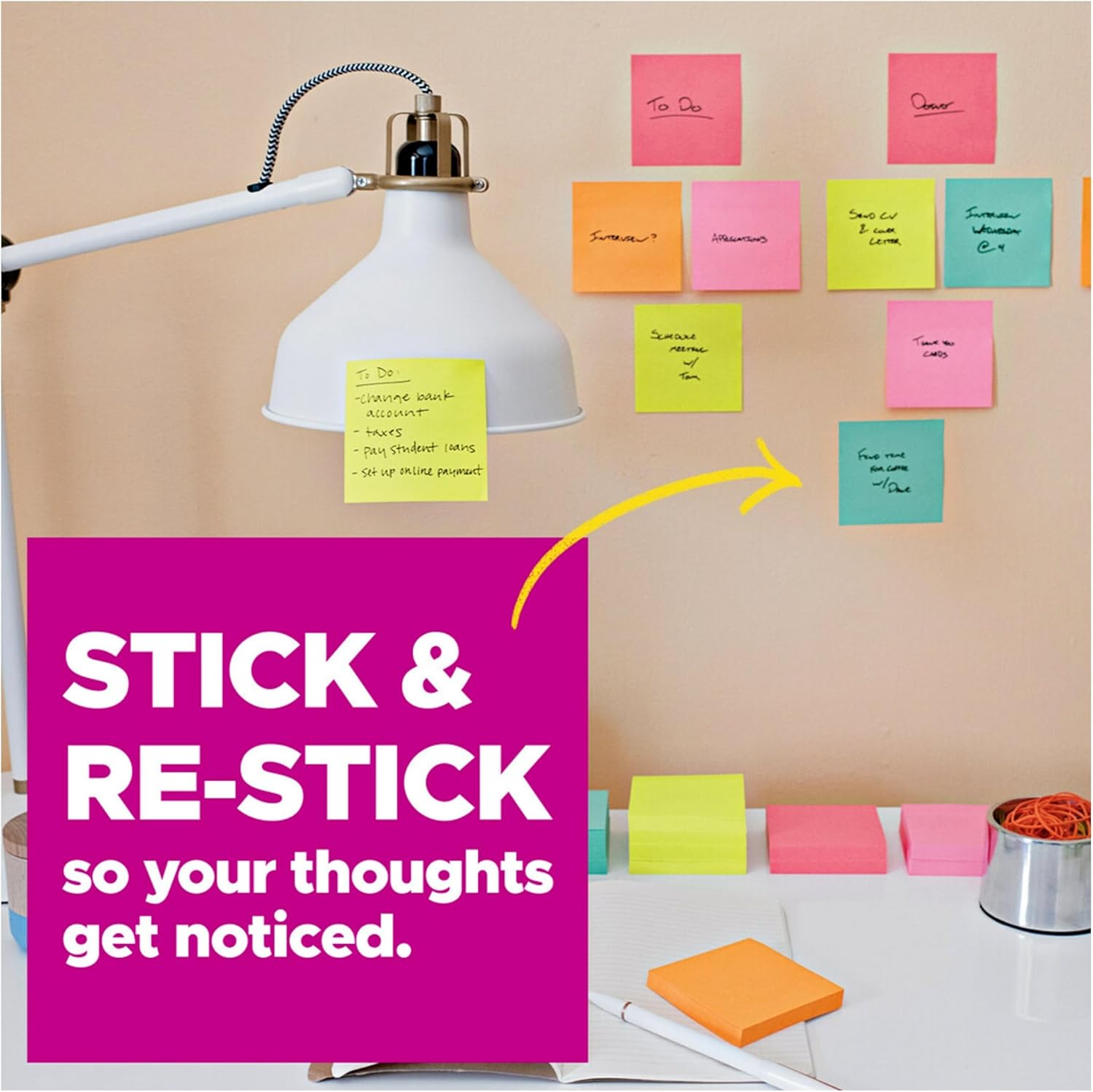 Post-it Super Sticky Notes, 5 Sticky Note Pads, 3 x 3 in., School Supplies and Office Products, Ideal for Textbooks, Notebooks, Walls and Vertical Surfaces, Playful Primaries Collection - Image 6