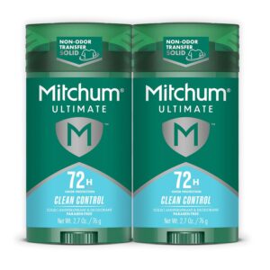 Mitchum Ultimate 72H Odor Protection Men’s Antiperspirant & Deodorant, Invisible Solid, Clean Control, 2 pack