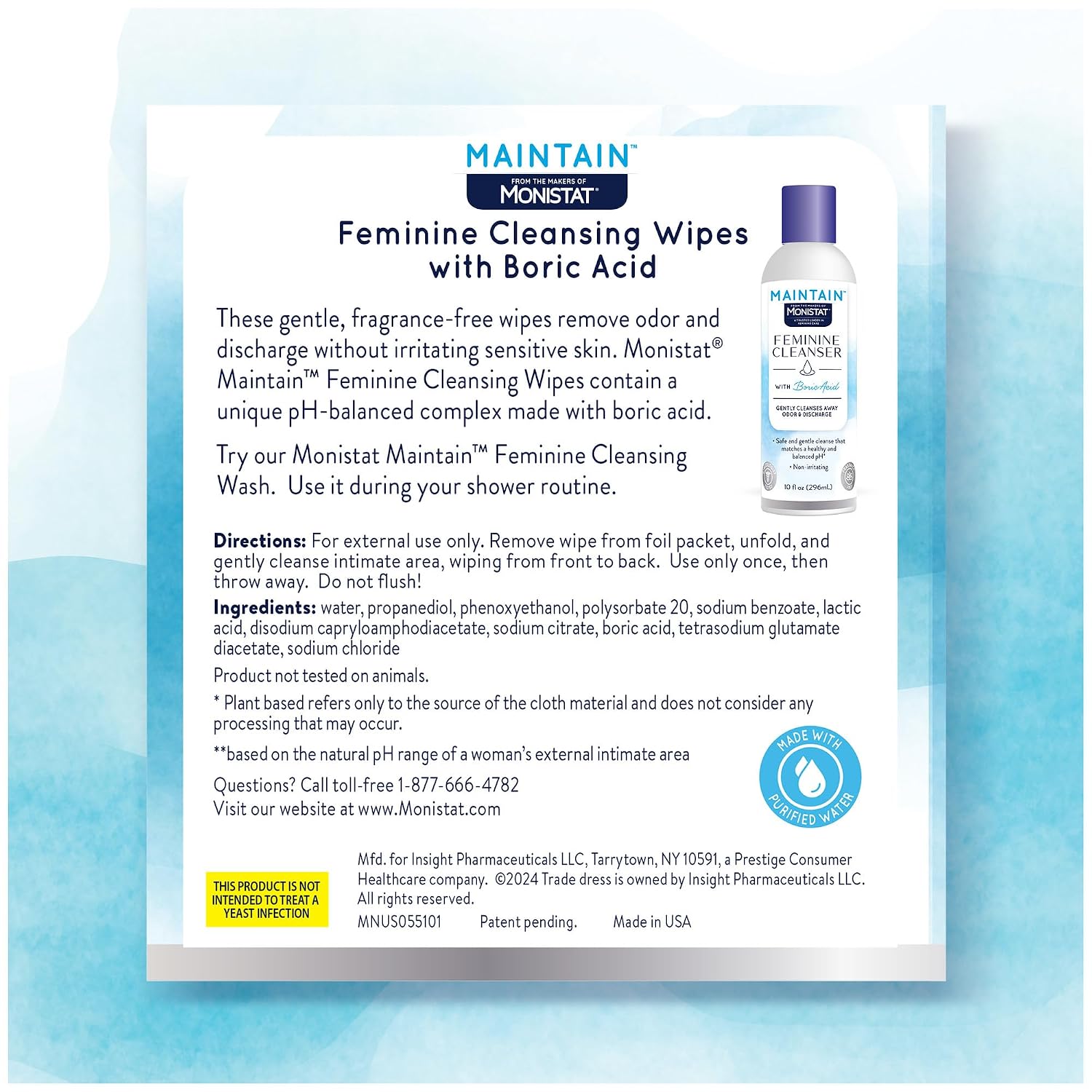 Monistat Maintain Boric Acid Feminine Wipes, Fragrance-Free, Non-Irritating and pH-Balanced Wipes for Women, Individually Wrapped Feminine Care, 12 Count - Image 8