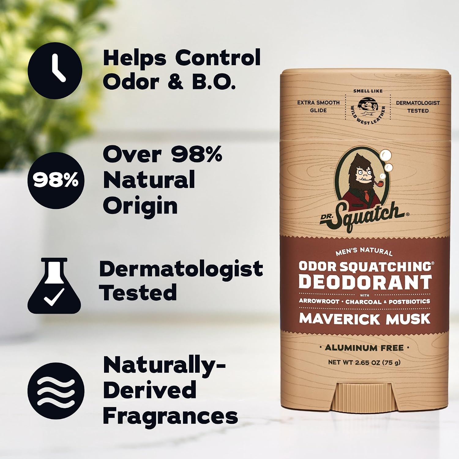Dr. Squatch Natural Men’s Deodorant – Aluminum Free Natural Deodorant Men with Charcoal & Postbiotics for 72-Hour Odor Protection – Maverick Musk + Wood Barrel Bourbon, 2.65oz Stick (2-Pack) - Image 6