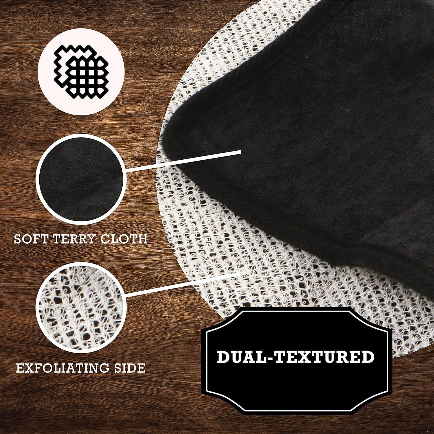Terry Wash Cloths for Face and Body, Dual-Sided Cleansing and Exfoliating Washcloths, Machine Wash, Black, 3 Count - Image 4