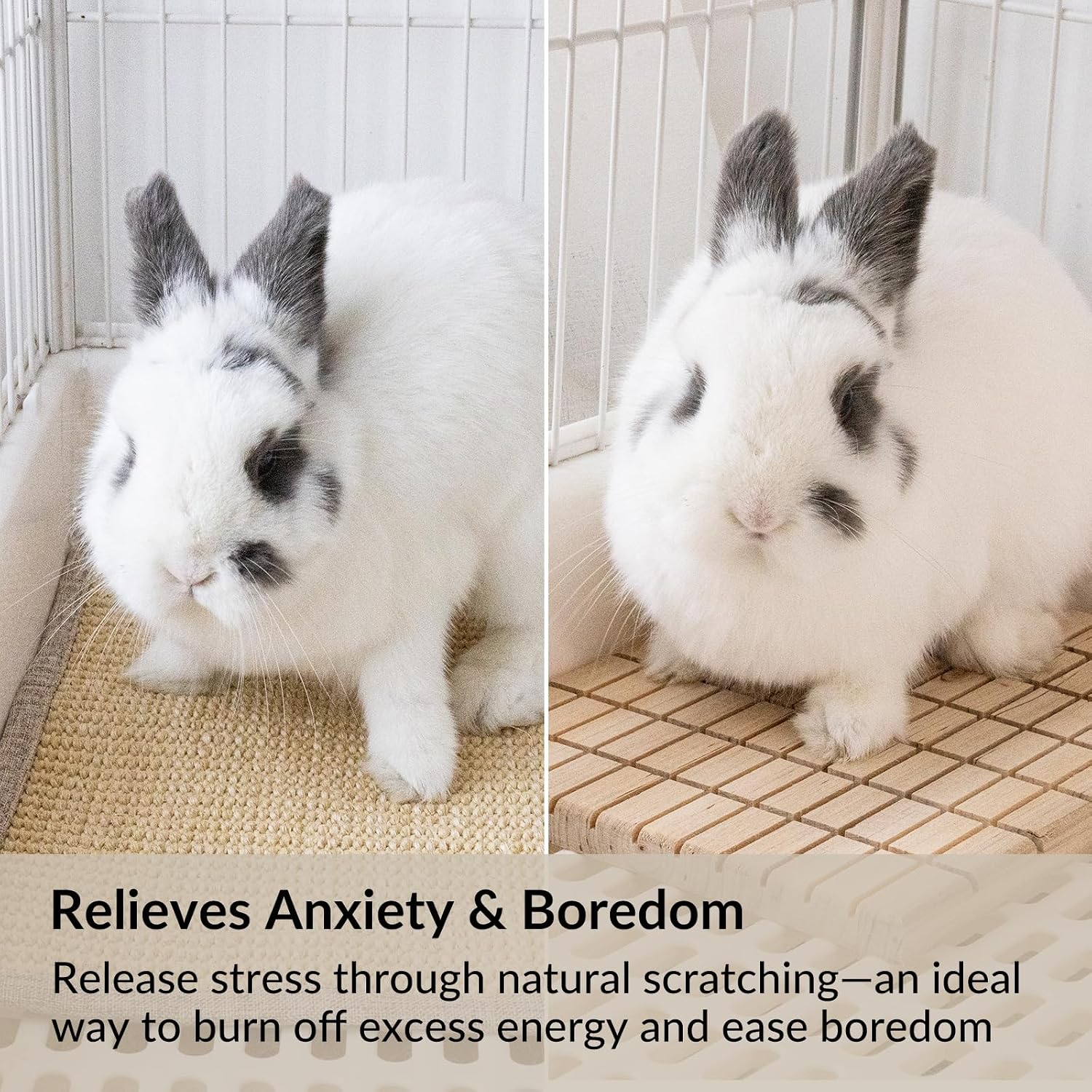 2 PCS, Rabbit Sisal Scratching Mat & Pine Wood Board Set, Indoor Natural Bunny Scratching Pad Toys, Bunny Bed and Bedding, for Claw Grinding & Boredom Relief, for Guinea Pigs, Chinchillas, Hamsters - Image 5