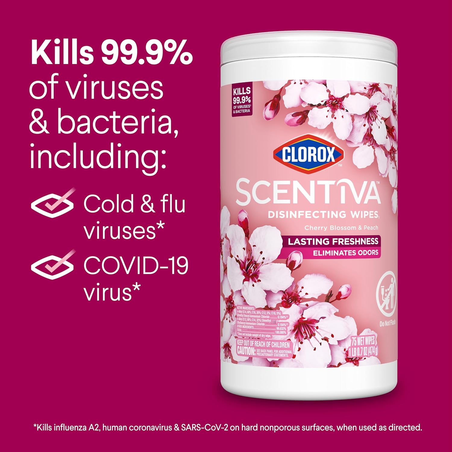 Clorox Disinfecting Wipes Variety Bundle, 2 Crisp Lemon & 2 Cherry Blossom, 300 Total Wipes - Image 3